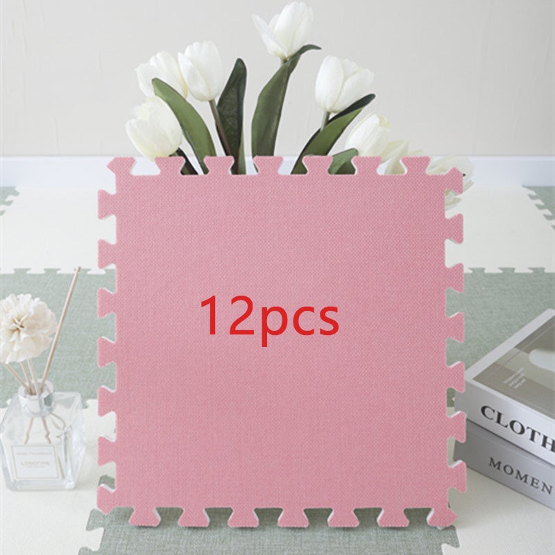 Zestaw 12 piankowych mat podłogowych z lnu, antypoślizgowa mata do zabawy dla niemowląt, bez wycięć, 30*30 cm, jasnoróżowa