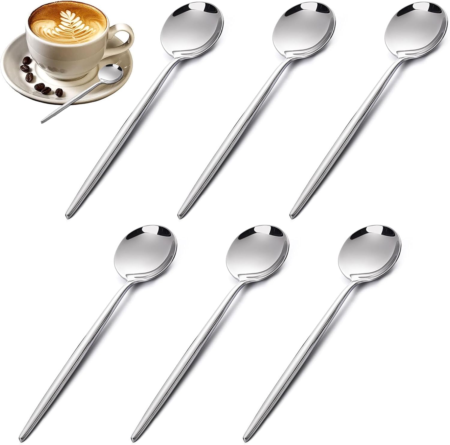 Zestaw 6 mini łyżeczek ze stali nierdzewnej, mała łyżeczka deserowa, łyżeczka do espresso, polerowane na lustro, zestaw deserowy
