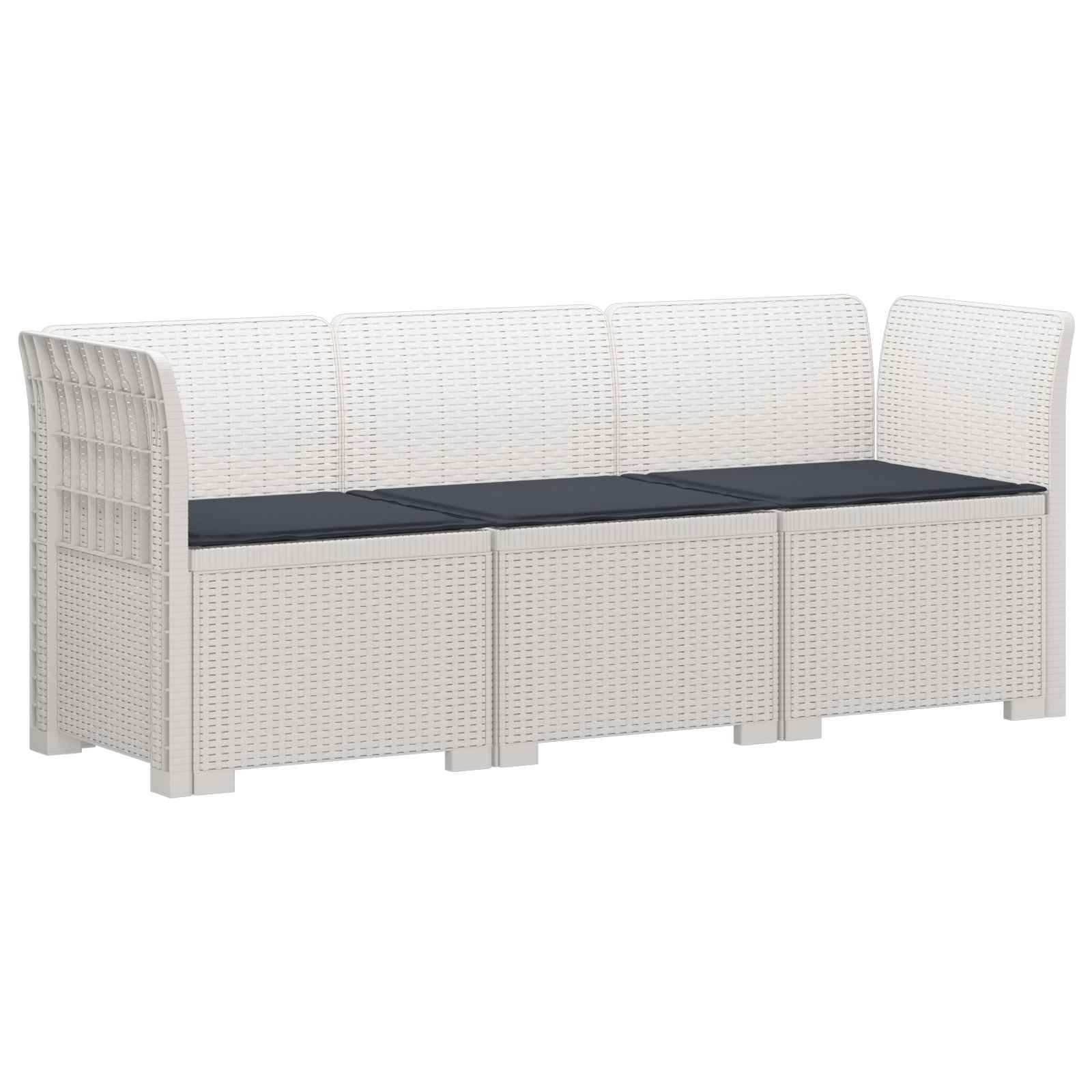 Sofa Ogrodowa Modułowa 3-Osobowa Plastikowa Biała z Poduszkami na Taras
