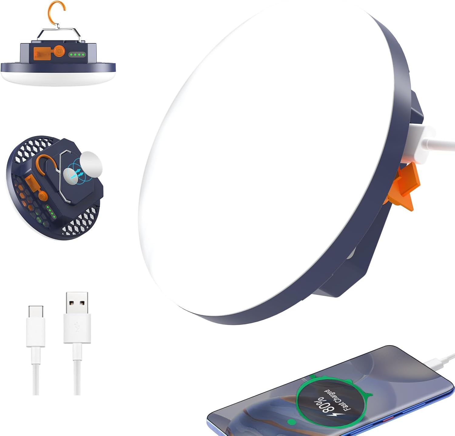 Przenośna lampa kempingowa z powerbankiem 9900mAh, lampa do namiotu 2000LM, wodoodporna lampa LED IP65 do kempingu, prac, polowań, wędkowania,