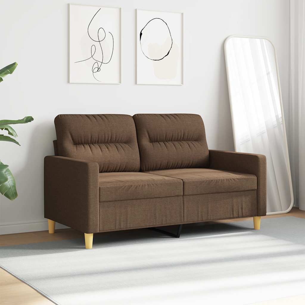 Sofa 2-osobowa, brązowa, 120 cm, tapicerowana tkaniną