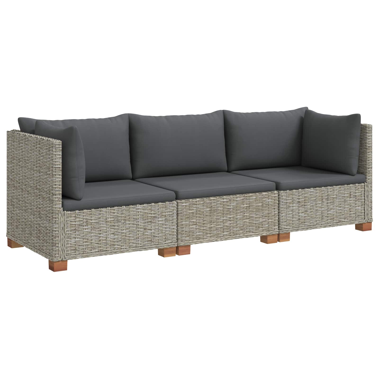 Sofa Ogrodowa Modułowa 3-Osobowa Rattanowa Szara z Poduszkami na Taras