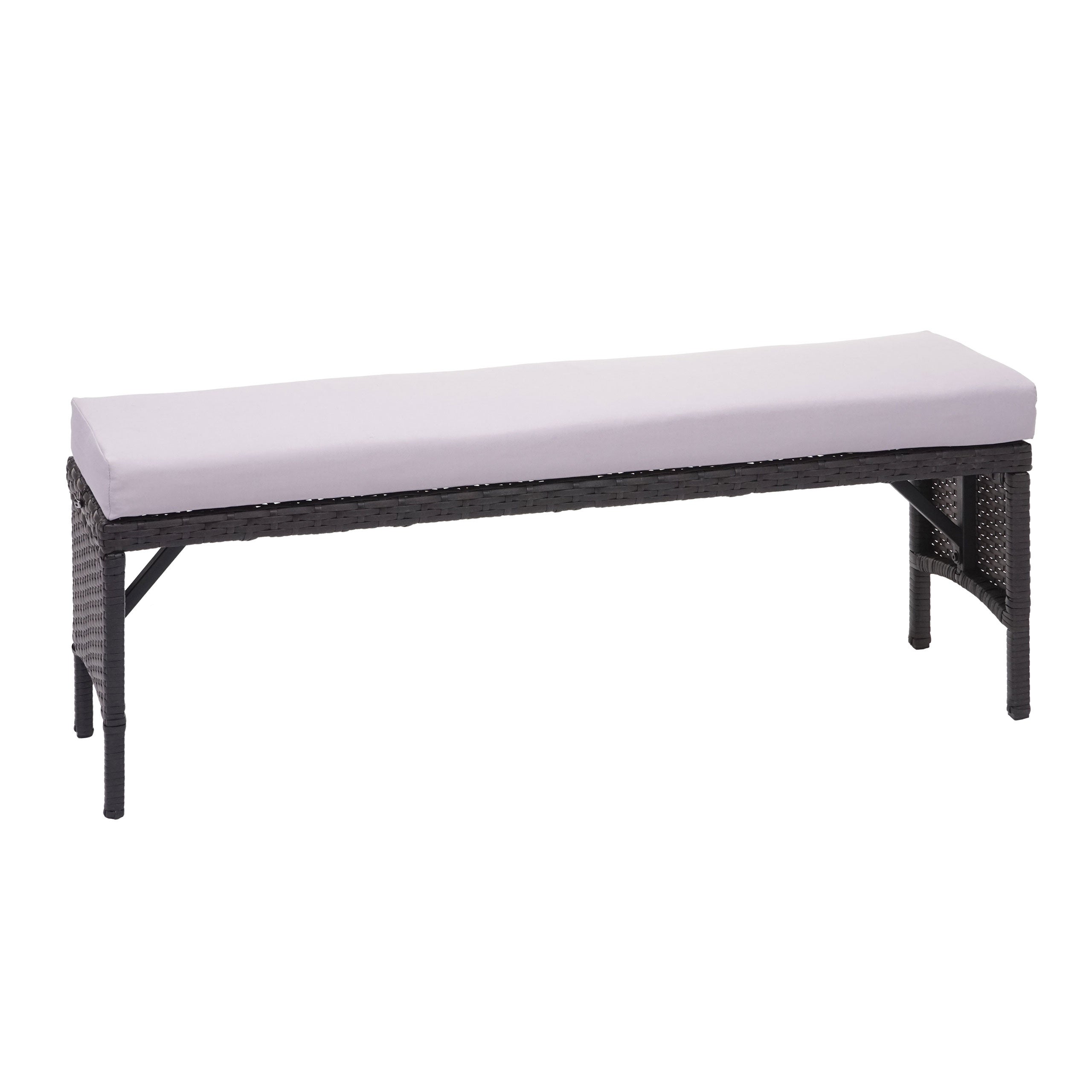 Ławka ogrodowa rattanowa HWC-G16, ławka ogrodowa rattanowa, gastronomiczna 112cm ~ czarny, poduszki jasnoszare