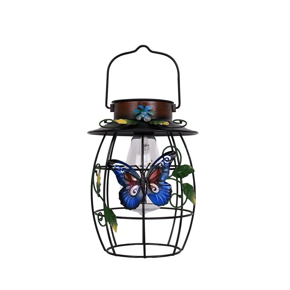 Retro kreatywna lampa solarna sztuka żelaza lampa wolframowa w kształcie motyla ogrodu zewnątrz wisząca lampa krajobrazowa siatki artystycznej żelaza