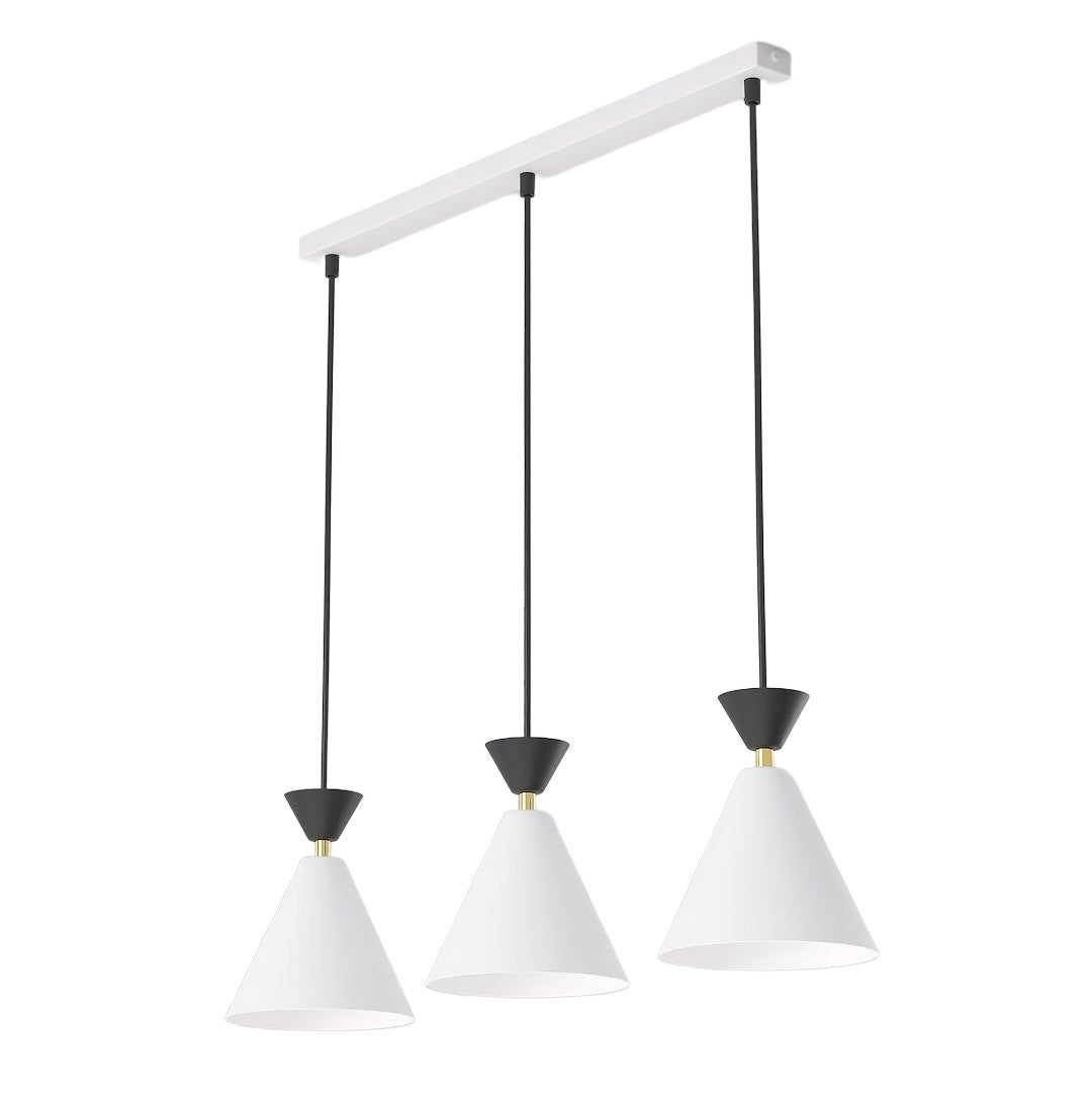 Lampa wisząca dekoracyjna biało-czarna listwa stożkowe klosze 3xE14 10W KLEVER Emibig