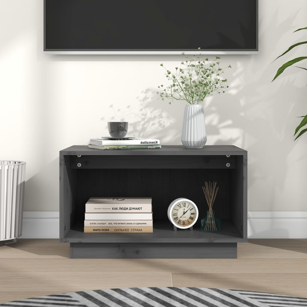 vidaXL Szafka telewizor, szara, 60x35x35 cm, lite drewno sosnowe
