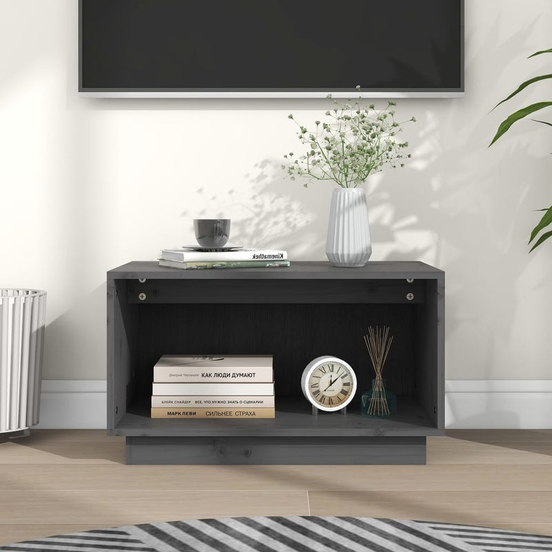 vidaXL Szafka telewizor, szara, 60x35x35 cm, lite drewno sosnowe