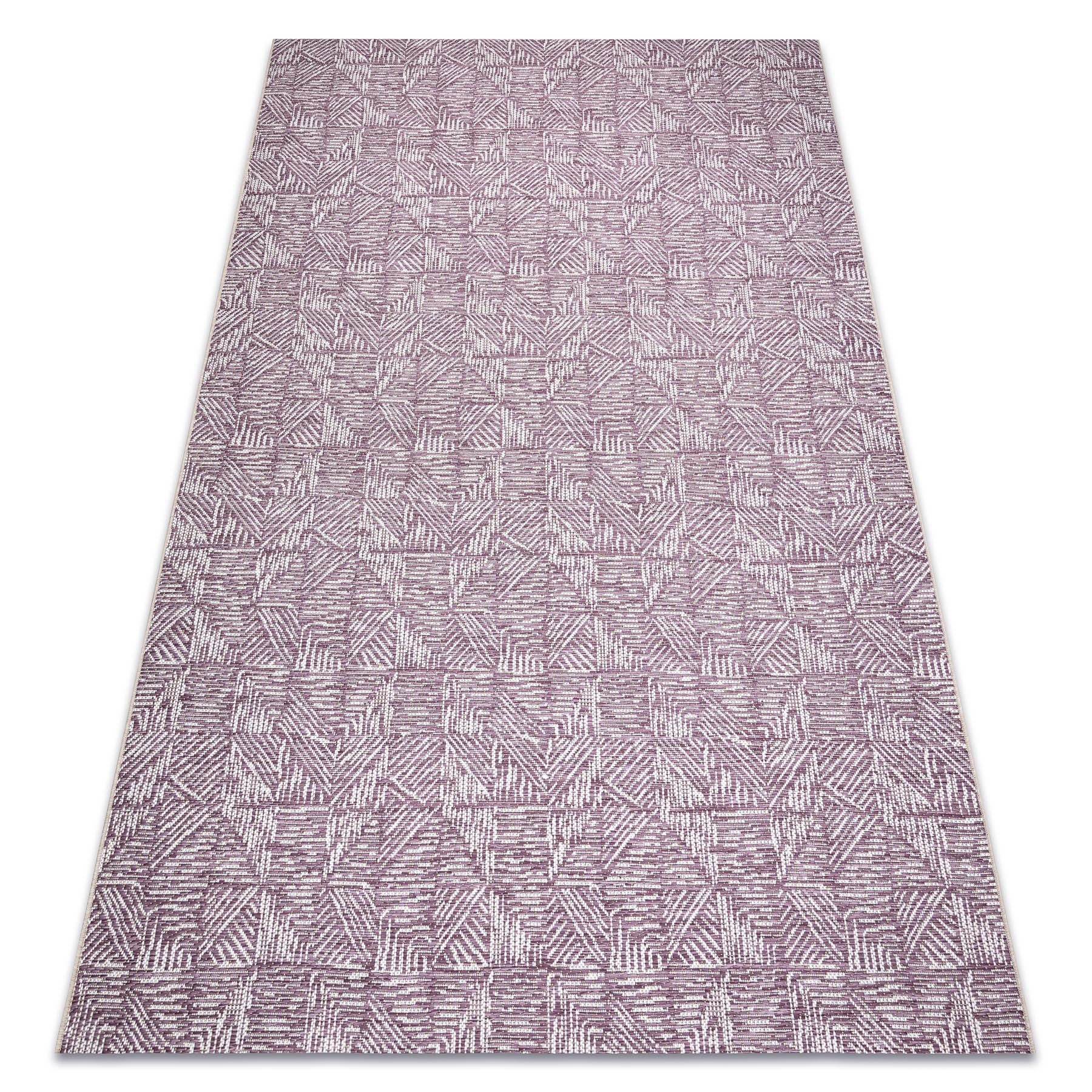 Dywan Sznurkowy SIZAL COLOR 47373260 Linie, trójkąty, jodełka - śliwka / beż 80x150 cm