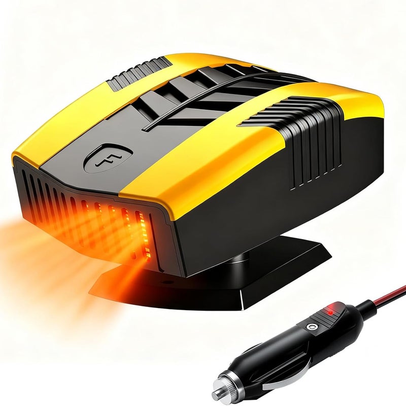 Ogrzewacz samochodowy 2 w 1, 12 V, 150 W, odmrażacz samochodowy, szybkie nagrzewanie, obrotowy 360°, żółty