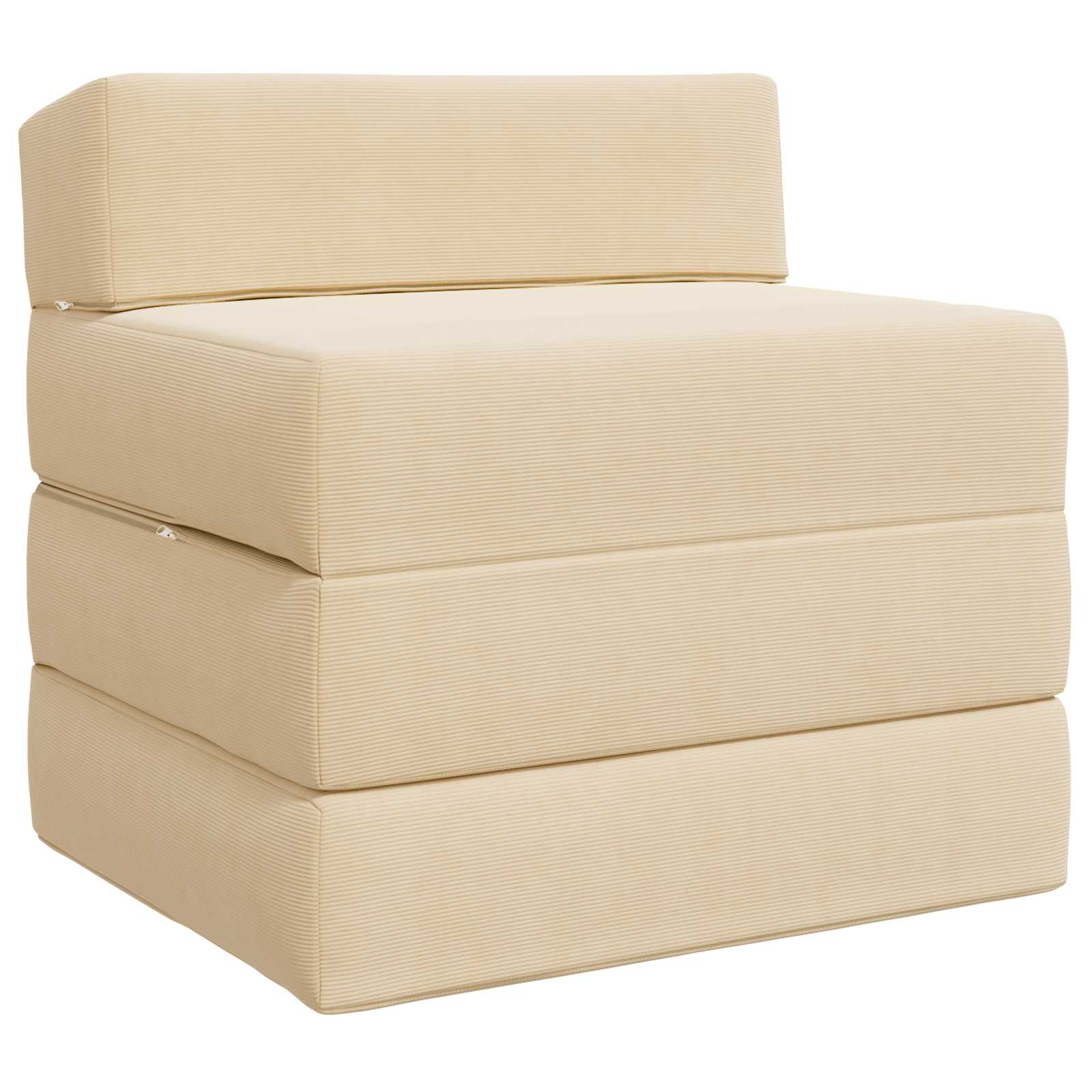 Składana Sofa Łóżko kremowy 200 x 70 x 15 cm Tkanina sztruksowa