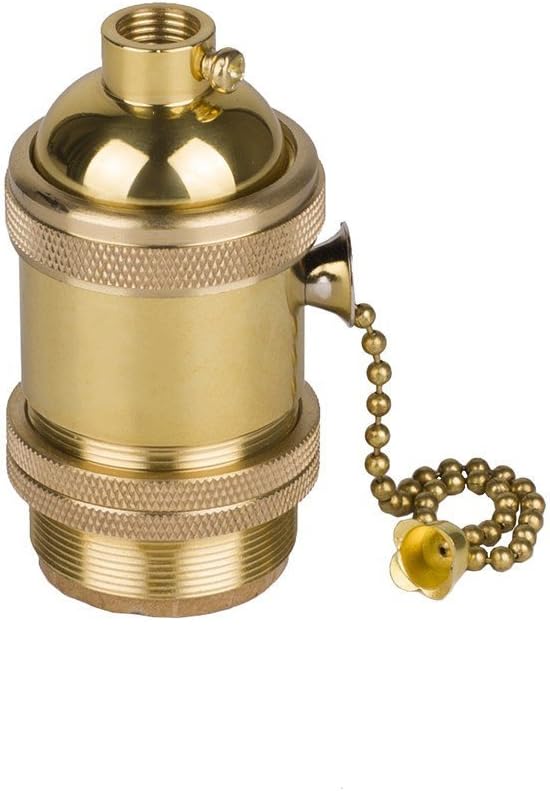 Vintage Oprawka Żarówki E27 Gniazdo Cokołu Lampy Z Włącznikiem Łańcuszkowym Miedziany Mosiądz Kolor Miedziany