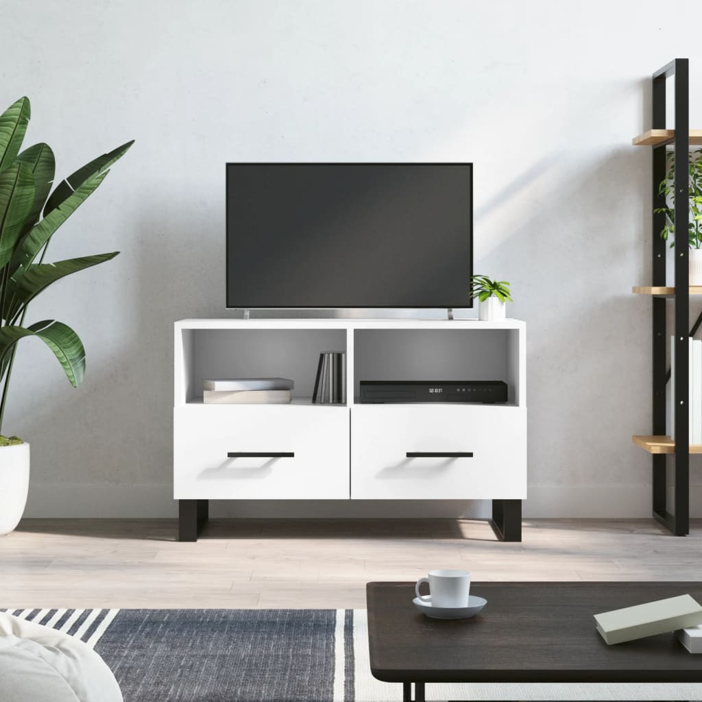 Szafka pod TV, biała, 80x36x50 cm, materiał drewnopochodny