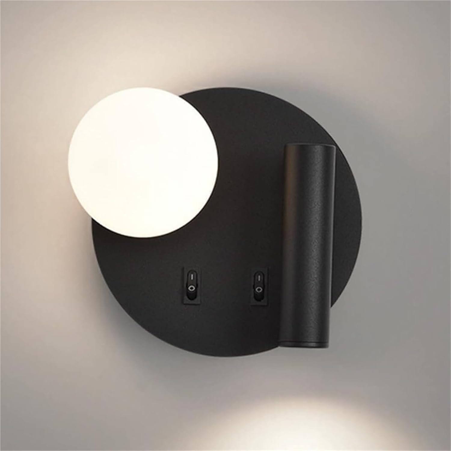 Regulowana, obrotowa lampa do czytania, lampa ścienna do wnętrz z 2 włącznikami (czarny, neutralne światło po lewej stronie)