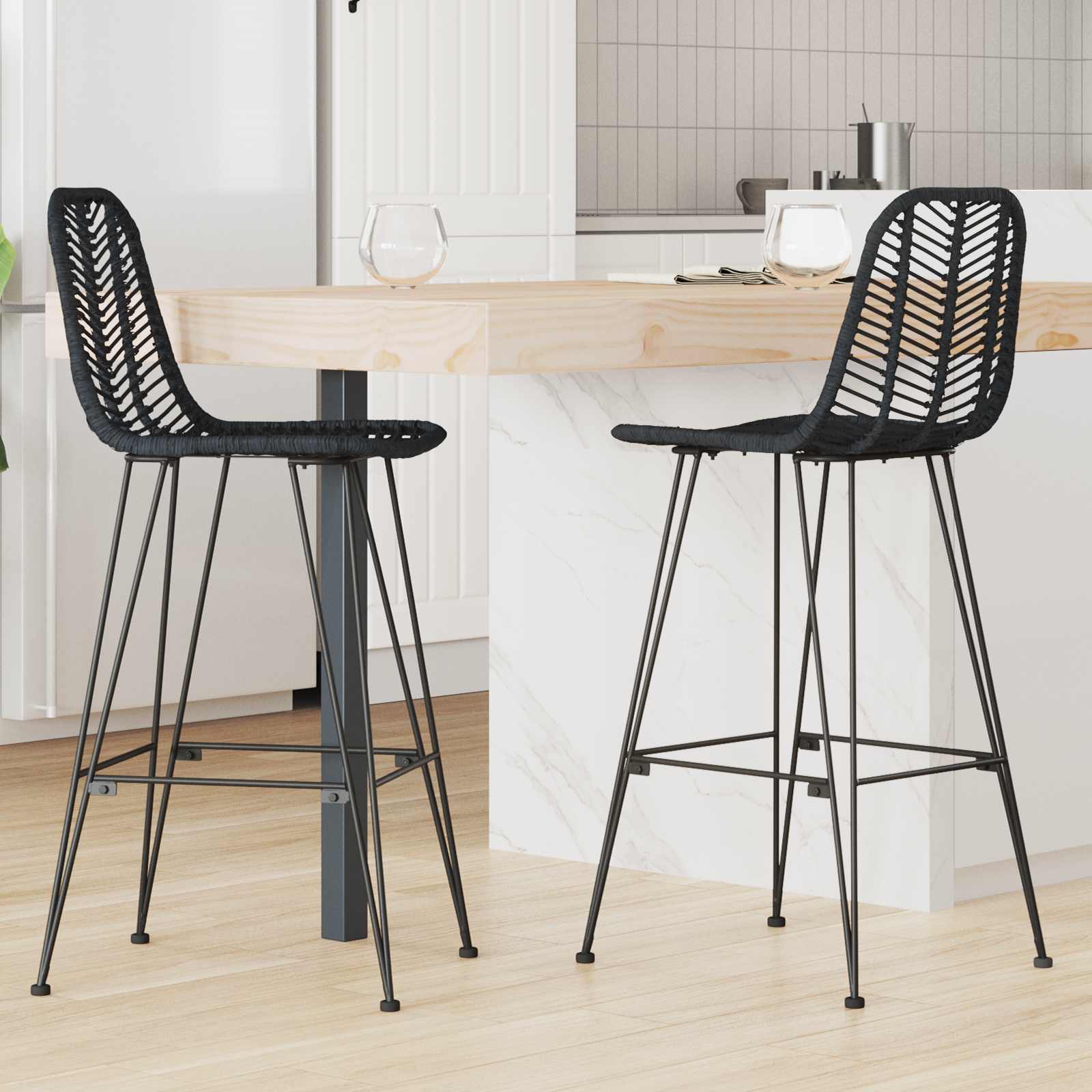 Krzesło barowe 2 pcs 44 x 52 x 111 cm Rattan i żelazo vidaXL