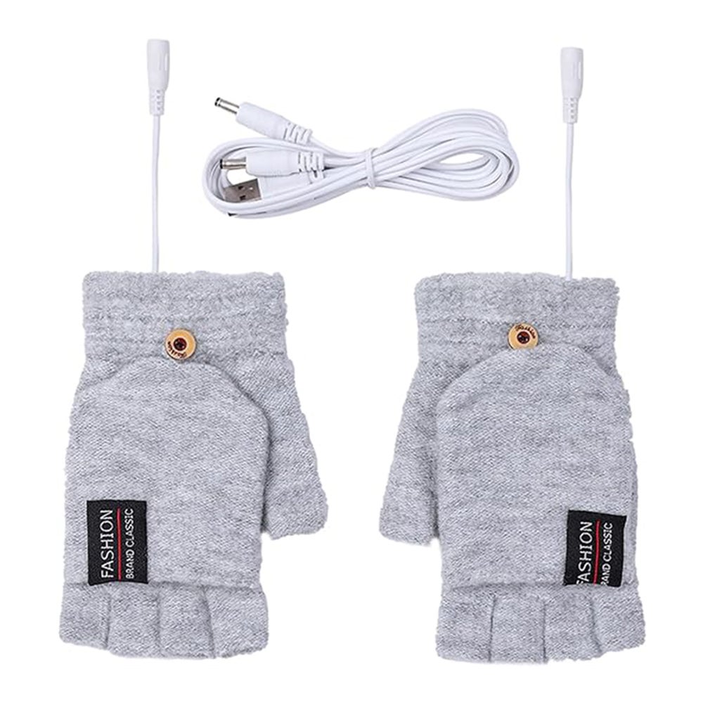 Urocze i ciepłe zimowe rękawiczki damskie, bez palców, grube, do pisania w pomieszczeniach, USB, elektryczne, podgrzewane, konwertowalne