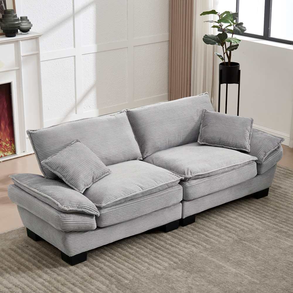 Nowoczesna sofa dwuosobowa z bardzo głębokiego aksamitu z poduszkami, 224×81×81 cm, drewniana rama i designerskie nogi