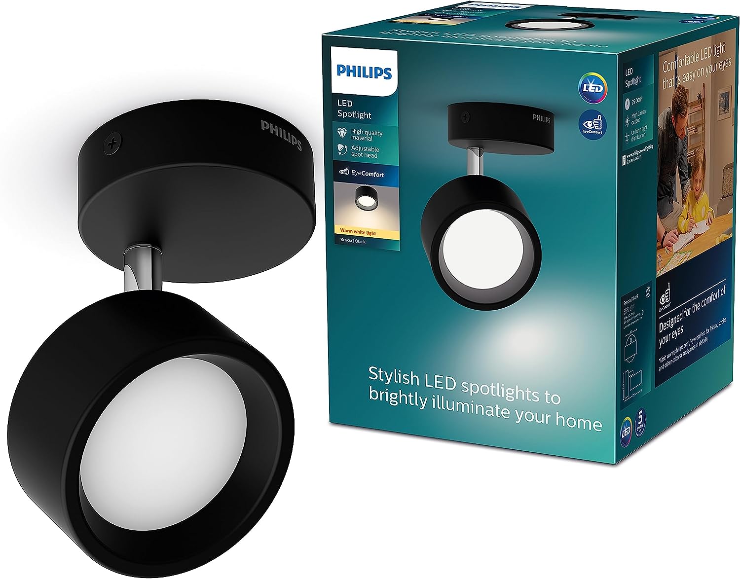 Lampa Ścienna Kinkiet LED 5.5 W 550 lm 2700K Ciepła biel Czarna Bracia Philips