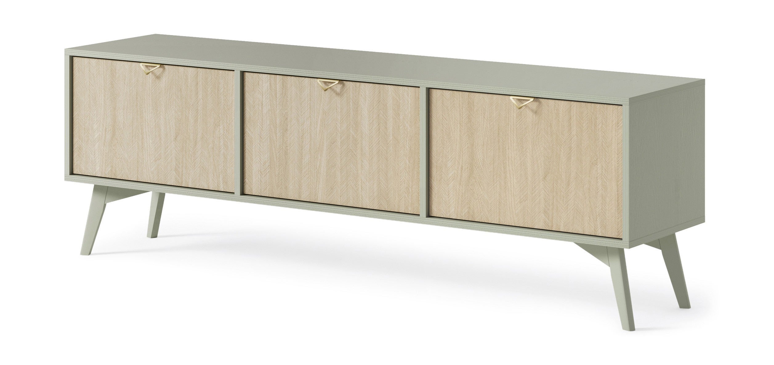 Szafka RTV FIRR 158 cm – Eukaliptus, jodełkowy front, skandynawski design