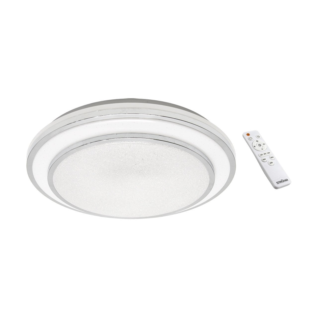 Plafon Gloria okrągły chromowany biały LED 48W 3000K-6500K 3400lm z pilotem wym: 8 x 50 cm IP44 tworzywo sztuczne Struhm