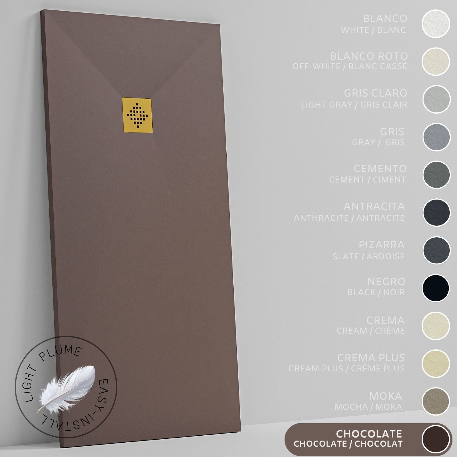 SOULHOME Lekki Brodzik z Żywicy tekstura Łupka czekoladowy – 130X75- cm Ultra-płaski Zawiera Syfon i Kratkę Gold