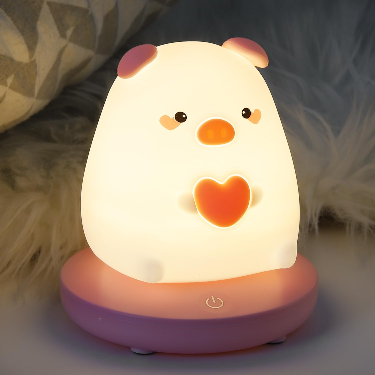 Dziecięca lampka nocna LED (1 sztuka), silikonowa lampka nocna w kształcie świnki, ściemnialna lampka nocna dla dziecka, ładowalna lampka nocna LED d