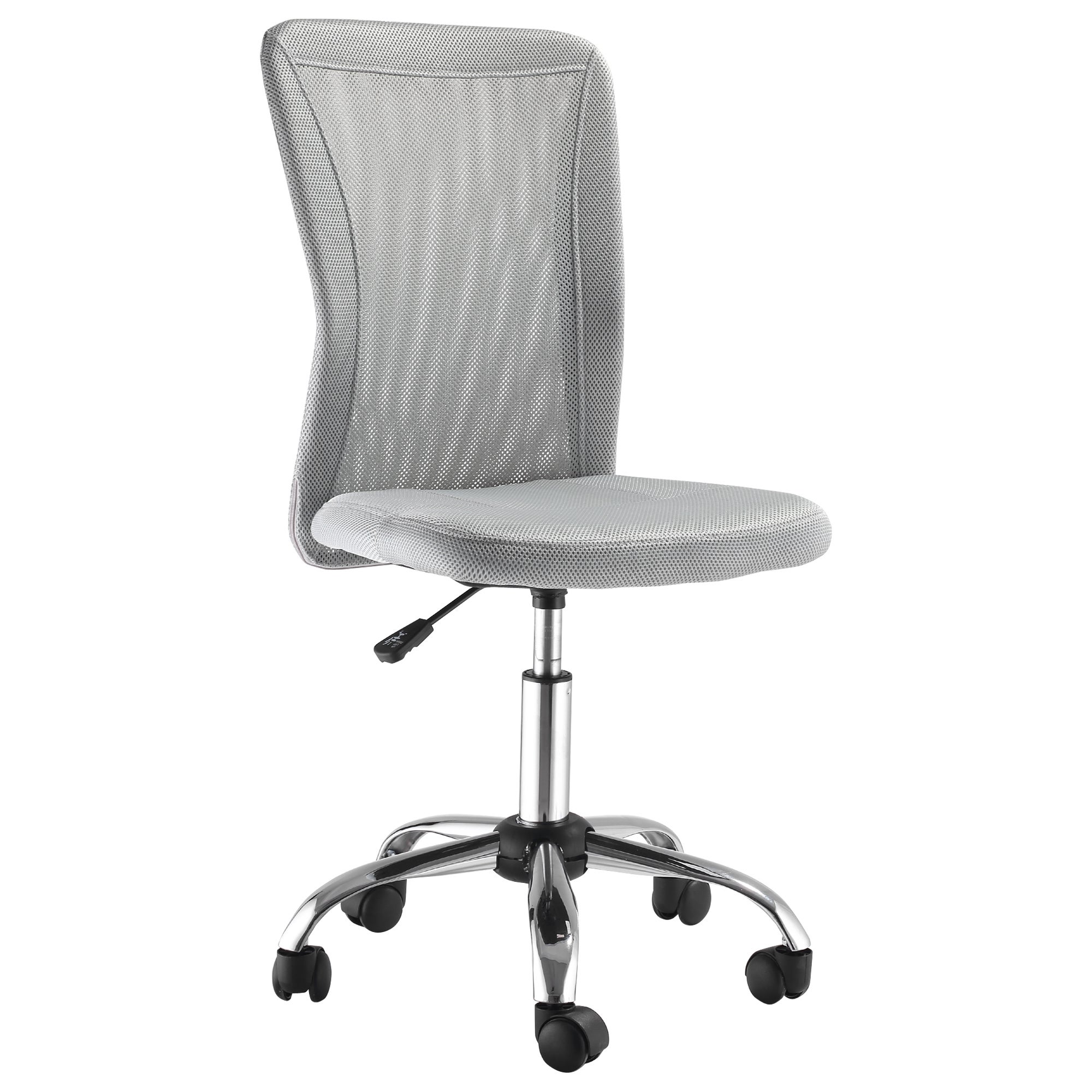 Ergonomiczny fotel biurowy bez podłokietników, wykonany z siatki, z regulacją wysokości i 5 kółkami, szary