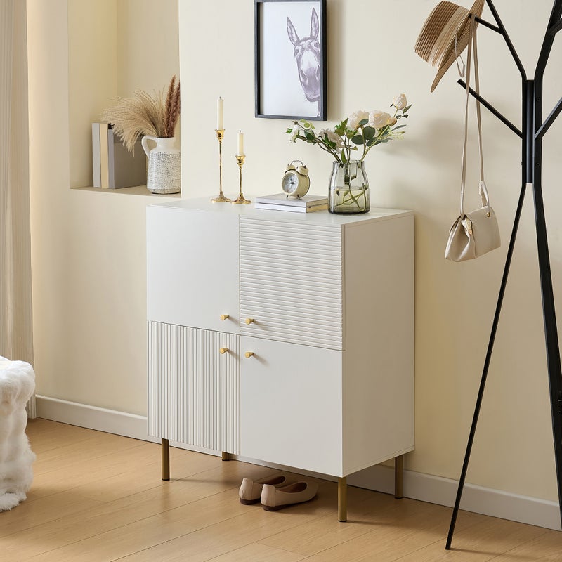 Szafka na buty 80 x 36 x 90 cm - 4 drzwi - metalowe nogi - MDF - Biały