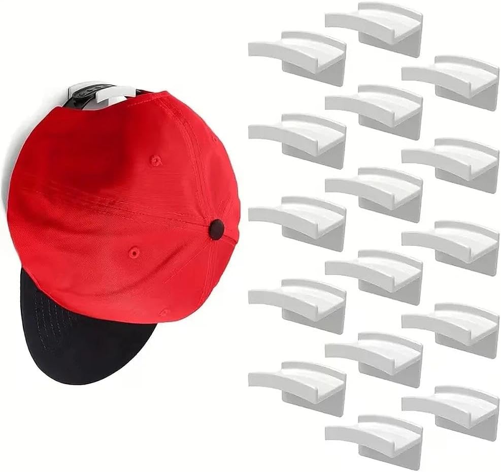 Zestaw 16 samoprzylepnych haczyków ściennych do czapek baseballowych, mocne plastikowe haczyki ścienne bez wiercenia, organizer na czapki do sypialni,
