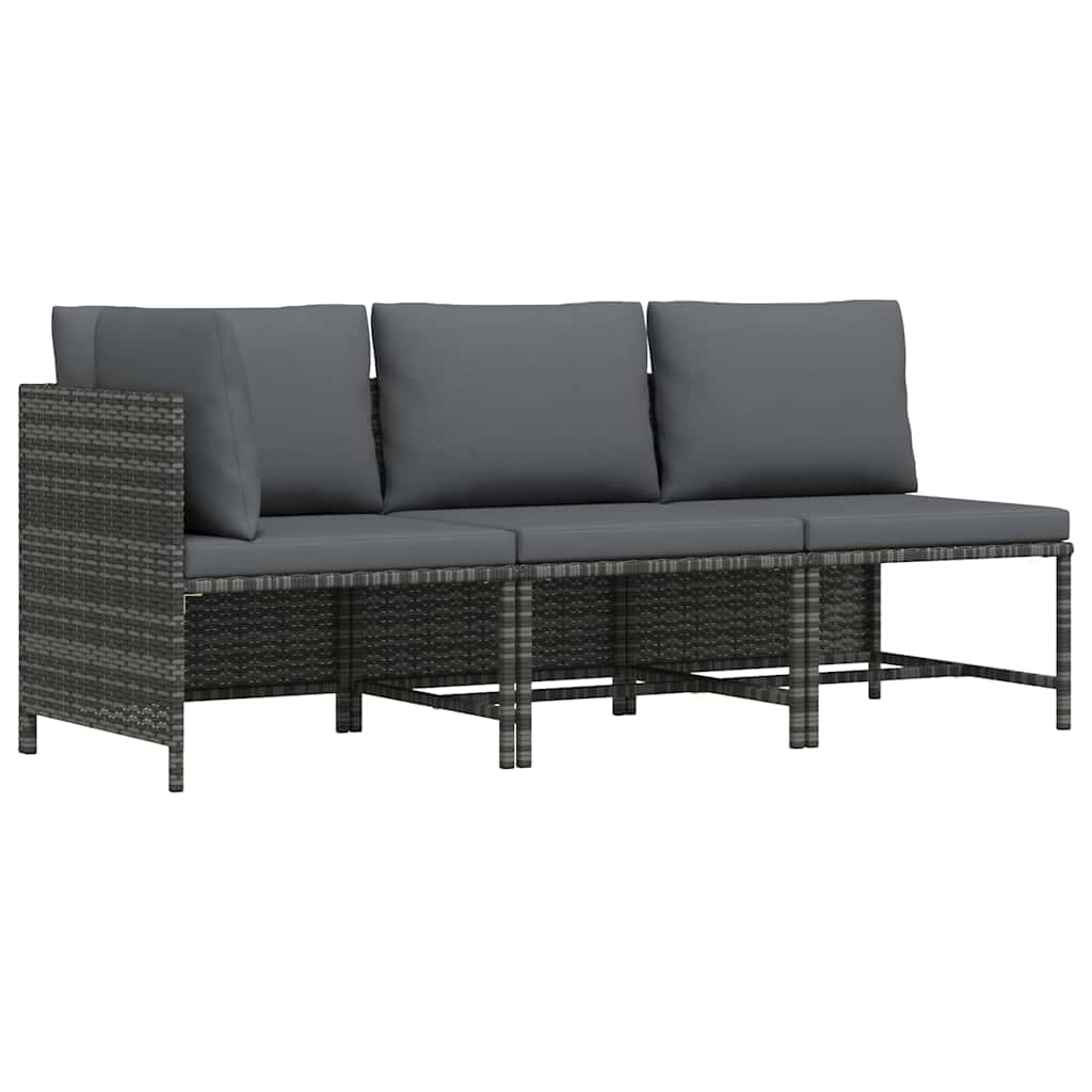 Sofa Ogrodowa Modułowa 3-Osobowa Technorattan Szara z Poduszkami na Taras