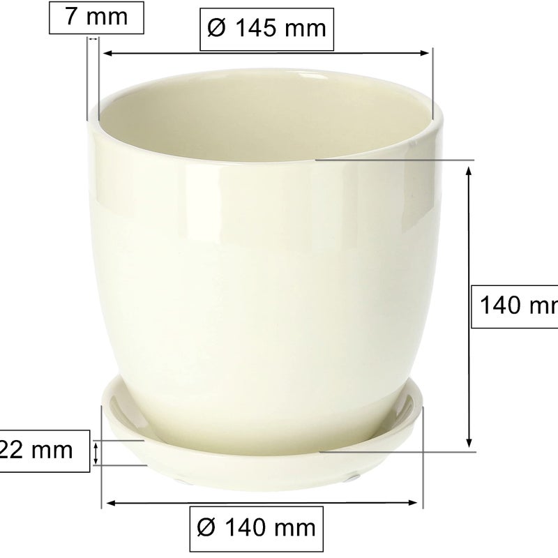 Zestaw 2x donica doniczka podstawką ø15 ceramiczna biała szkliwiona kwiaty - KOTARBAU