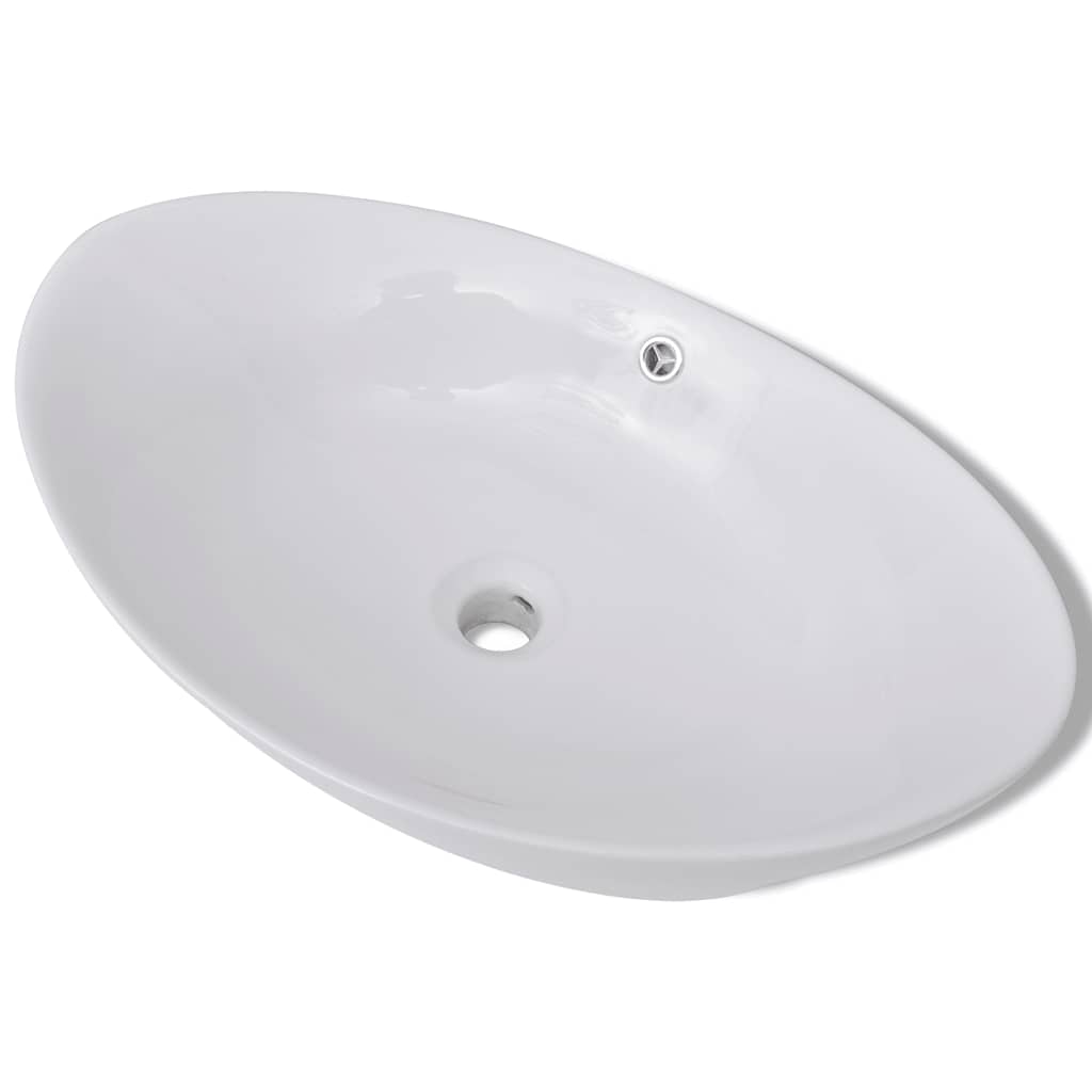 Umywalka Nablatowa Ceramiczna Owalna Biała do Łazienki 59 cm