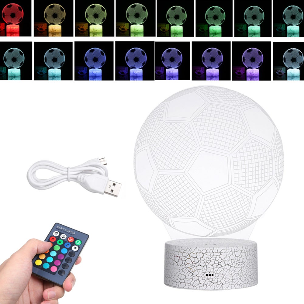 Lampka Nocna LED 3D w Kształcie Piłki Nożnej, Zmiana Kolorów, Sterowanie Dotykowe i Pilot