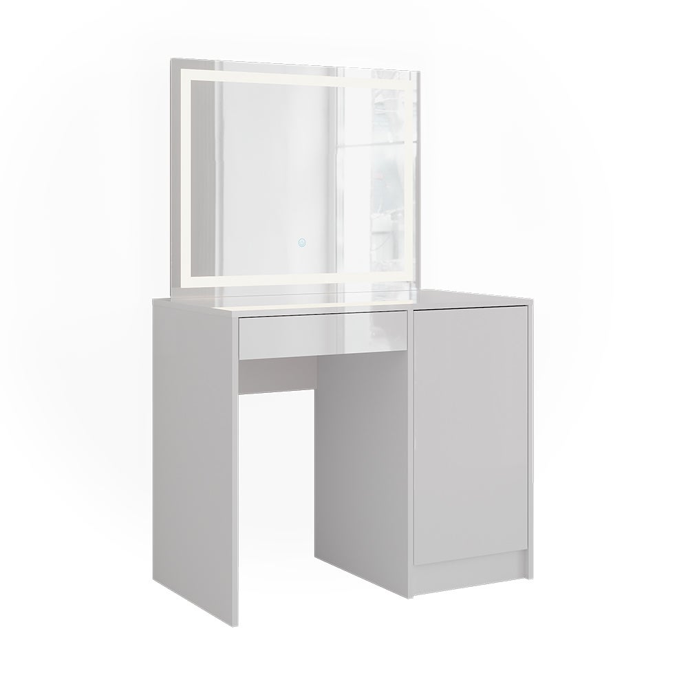 Vicco Stół toaletowy Sherry, Biały/Biały wysoki połysk, 89.8 cm z lusterkiem LED
