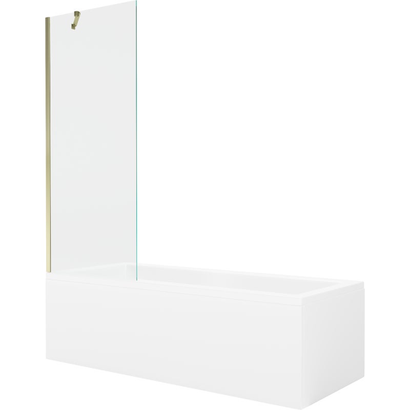 Mexen Cubik wanna prostokątna 160 x 70 cm z obudową i parawanem 1-skrzydłowym 70 cm, transparent, złoty - 550316070X9507000050