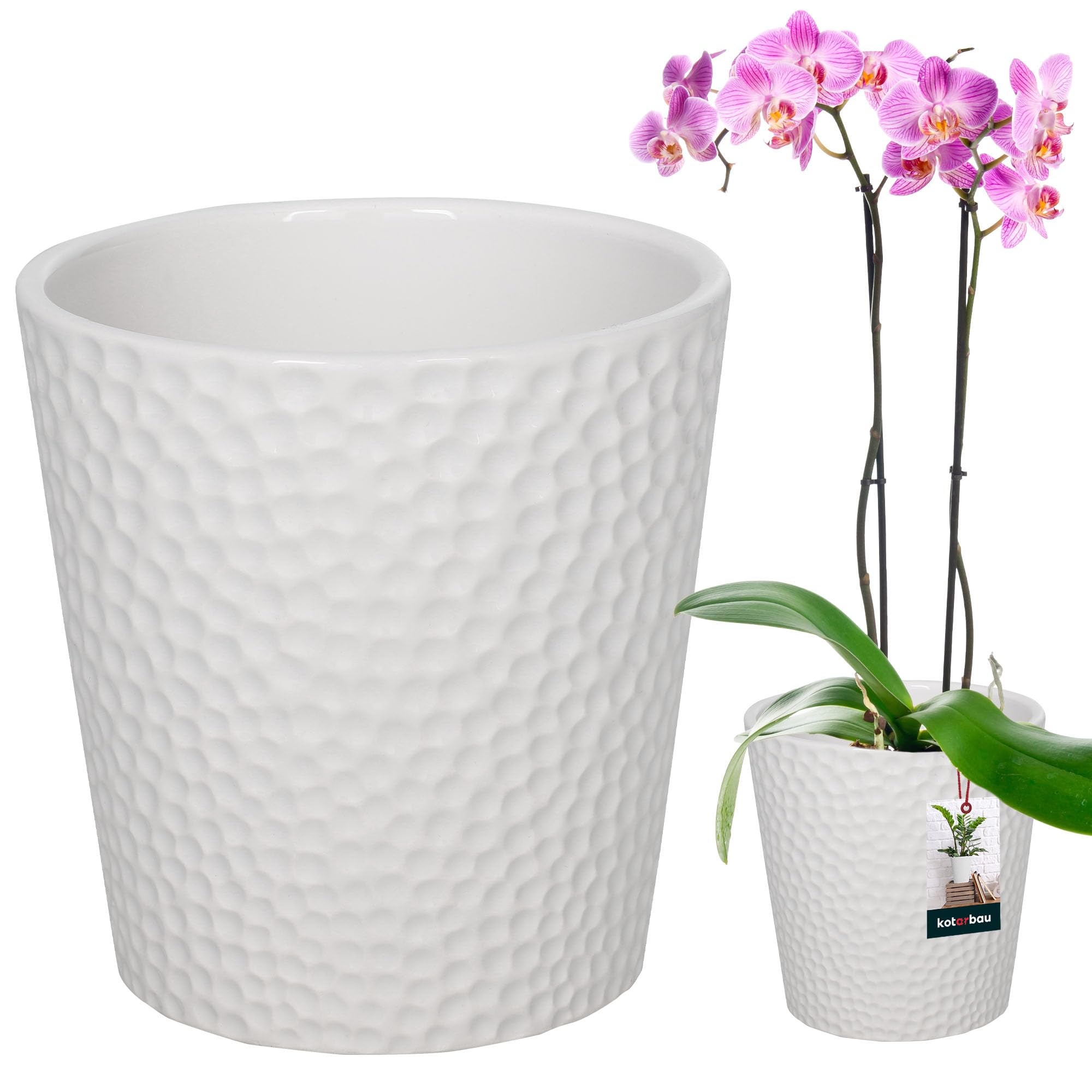 Doniczka biała ⌀9.5 cmx11 cm ceramiczna na storczyki osłonka na kwiaty - KOTARBAU