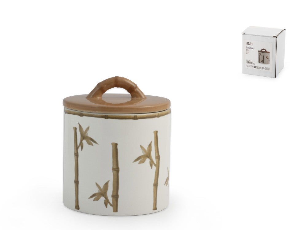 Pote de cerÃ¢mica H&H com decoraÃ§Ã£o em bambu e tampa com vedaÃ§Ã£o de silicone, 0,75 l.