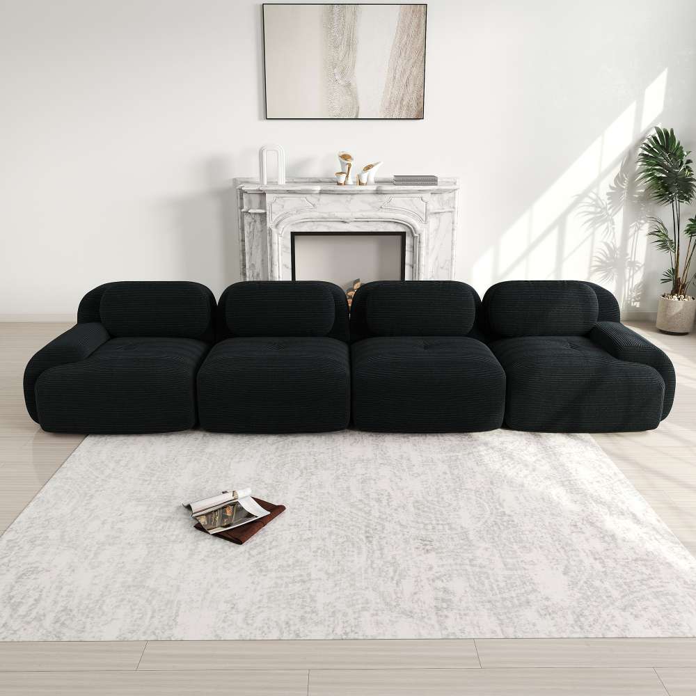 Modułowa sofa 4-osobowa w tkaninie sztruksowej z poduszkami o wysokiej elastyczności, przyjazna dla zwierząt, ergonomiczna
