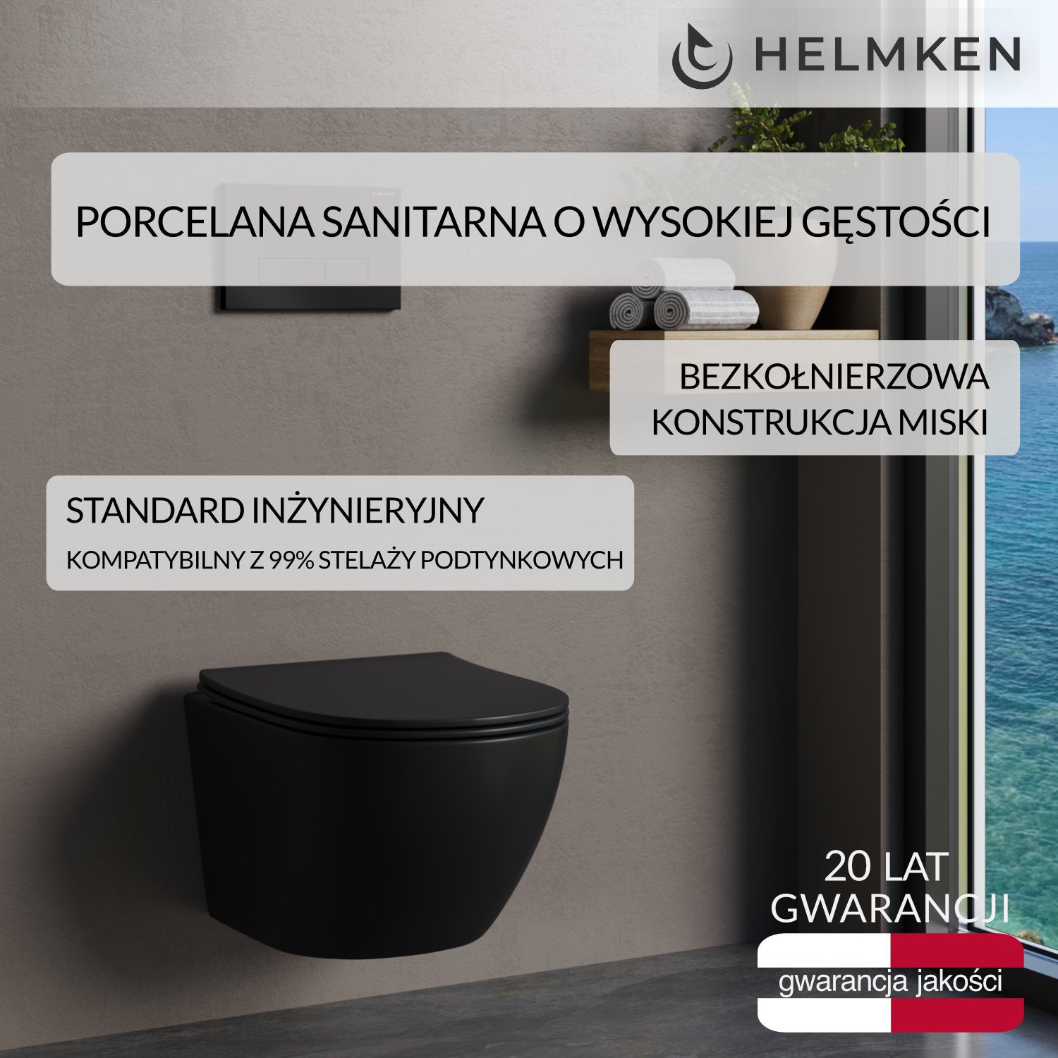 Miska wc wisząca z deską wolnoopadającą duroplast Helmken 35103001B (Matowa Czarna)