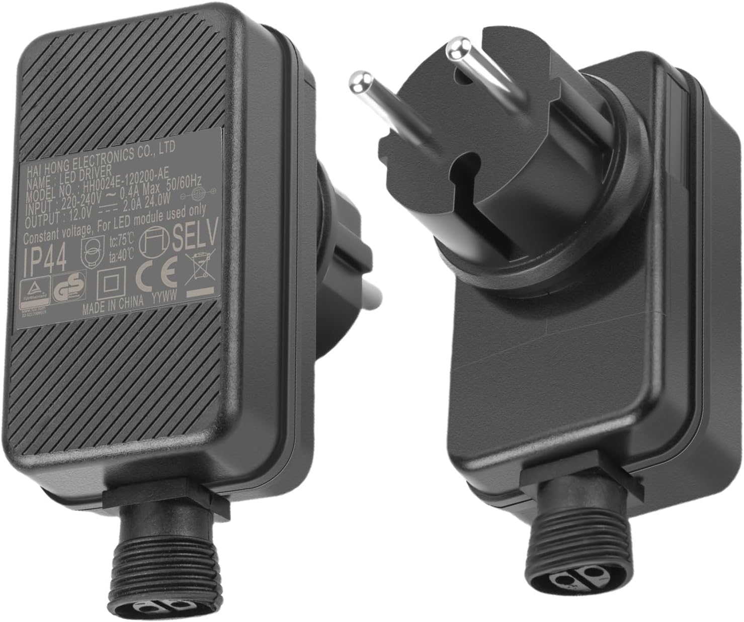 Zestaw 2 zasilaczy LED 12 V 2 A 24 W: wodoodporny zasilacz sieciowy IP44 do oświetlenia, zasilacz, adapter wtyczki UE
