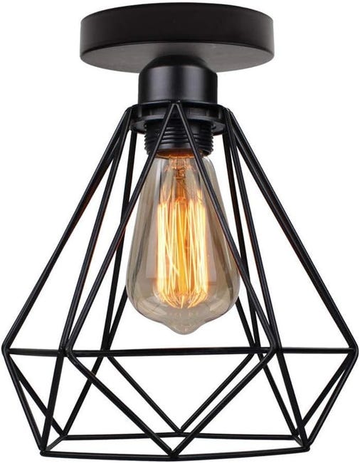 Półsztywna lampa sufitowa, idealna do sypialni lub jadalni, czarna, żarówka nie jest dołączona, 20 × 20 cm.