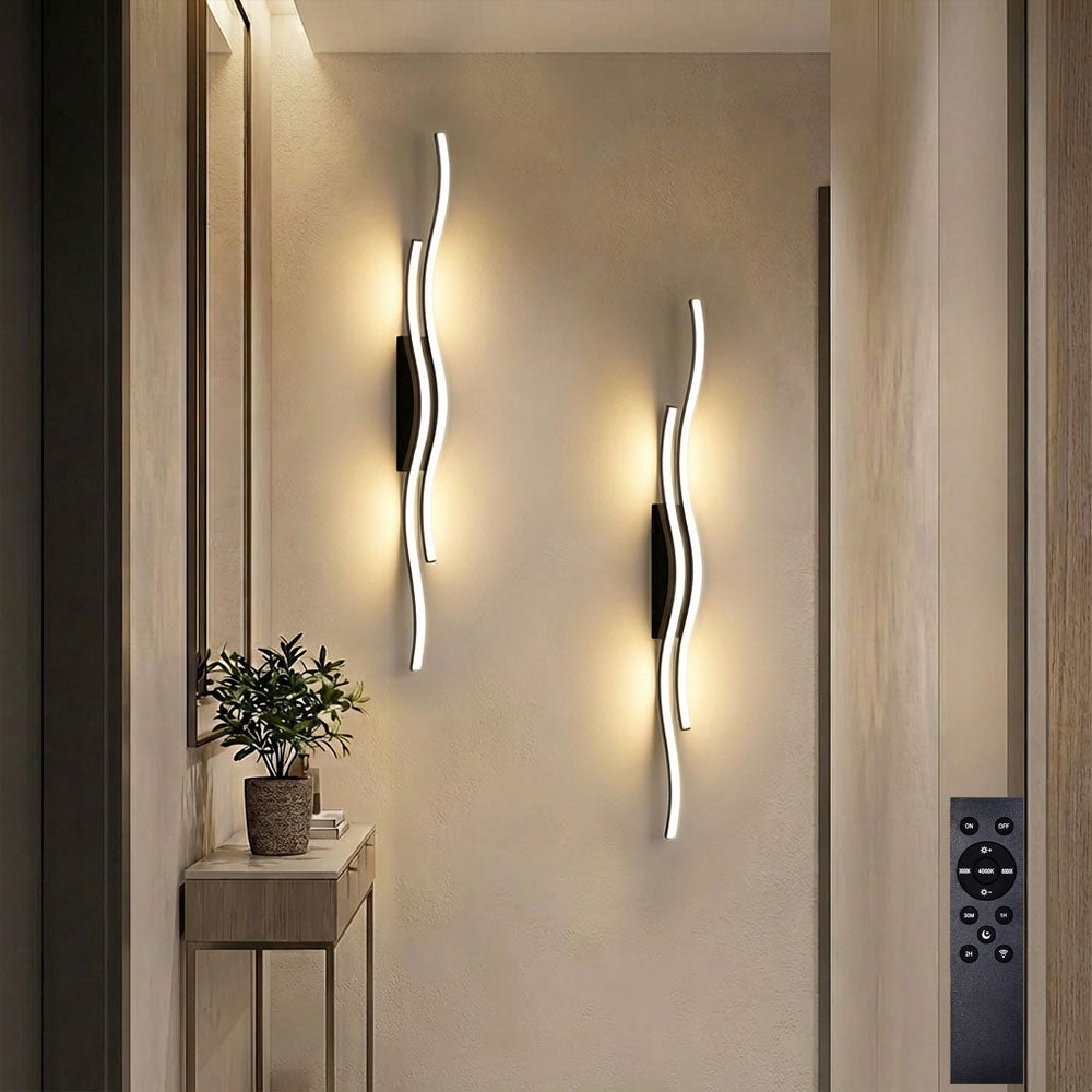 Zestaw 2 Bezprzewodowe Lampa ścienna Led do wnętrz Czarny, lampa łóżkowa możliwość przyciemniania z pilotem 3000K-6000K akrylowa oprawa ścienna