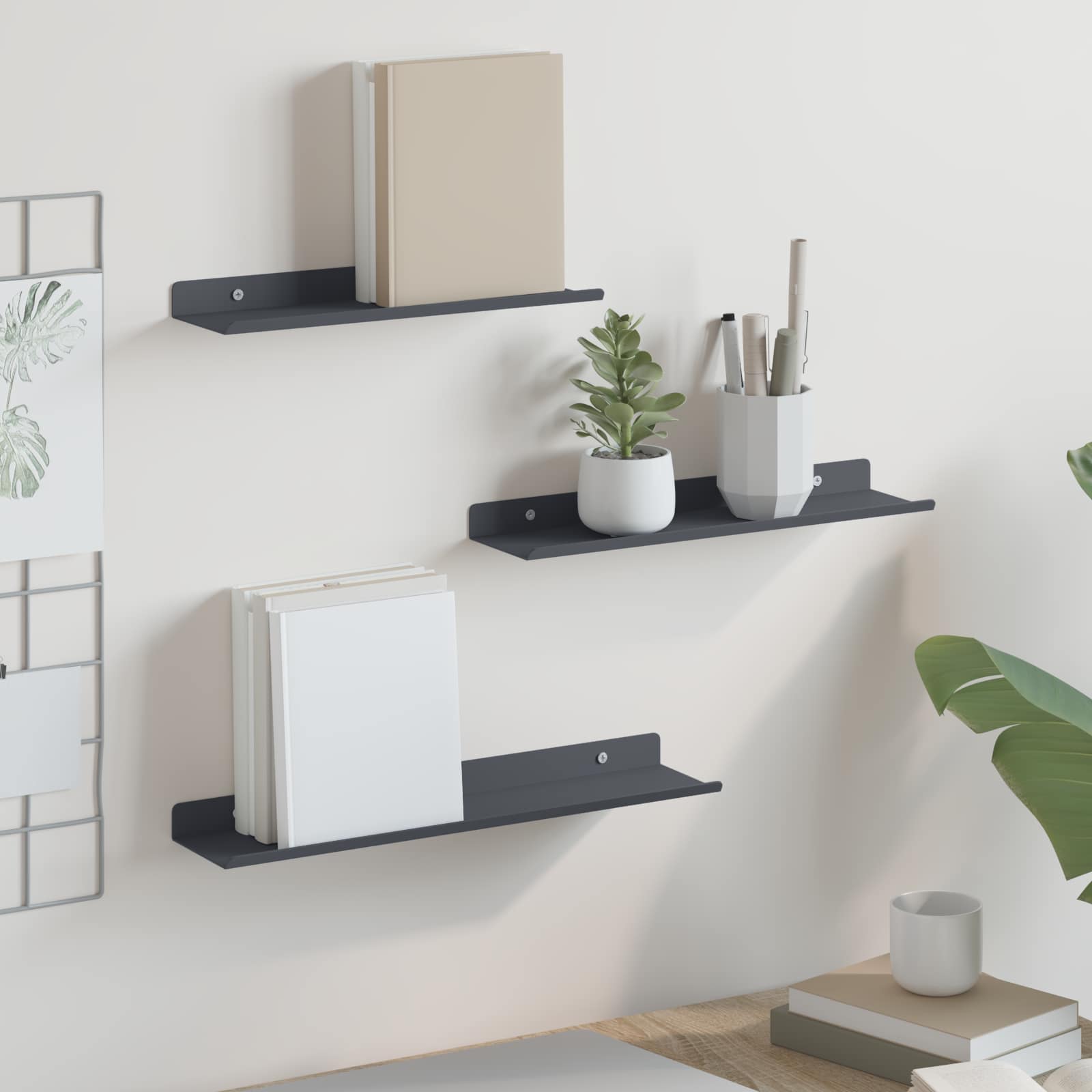 Półka wisząca 3 pcs Antracyt 40 x 9 x 2,5 cm Stal vidaXL