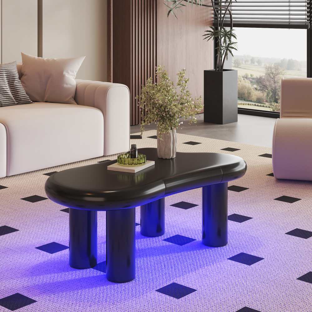 Stolik kawowy w kształcie chmurki wykonany z płyty MDF z 16-kolorowym oświetleniem LED i szufladą; nowoczesny i funkcjonalny design