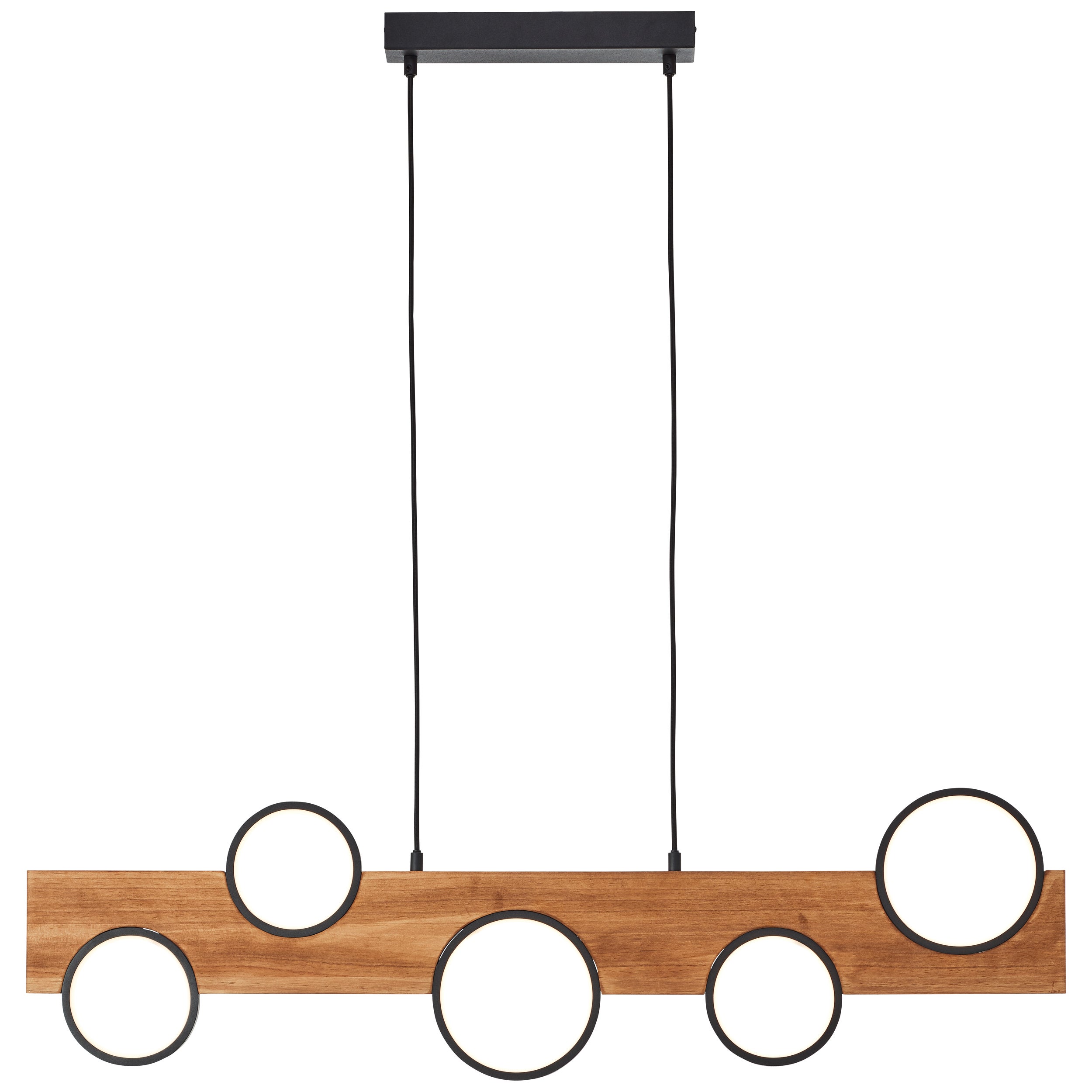 Brilliant lampa wisząca LED Cheesy 100cm matowy czarny/drewno metal/brązowe szkło 34W zintegrowane LED