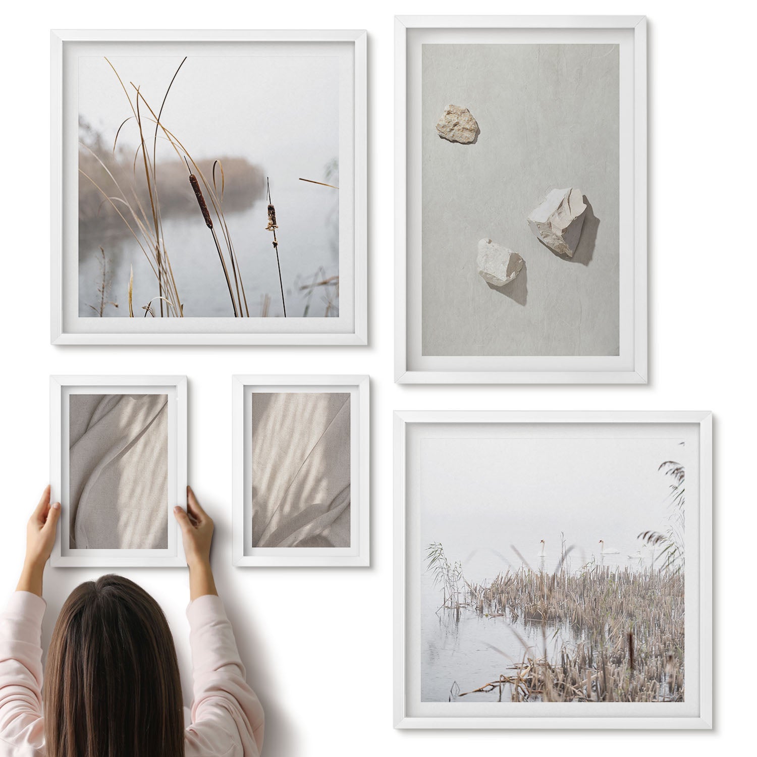 Galeria ścienna 5-częściowy komplet obrazów w białych ramach - Zbliżenia na struktury styl boho nowoczesny - ArtPrintCave