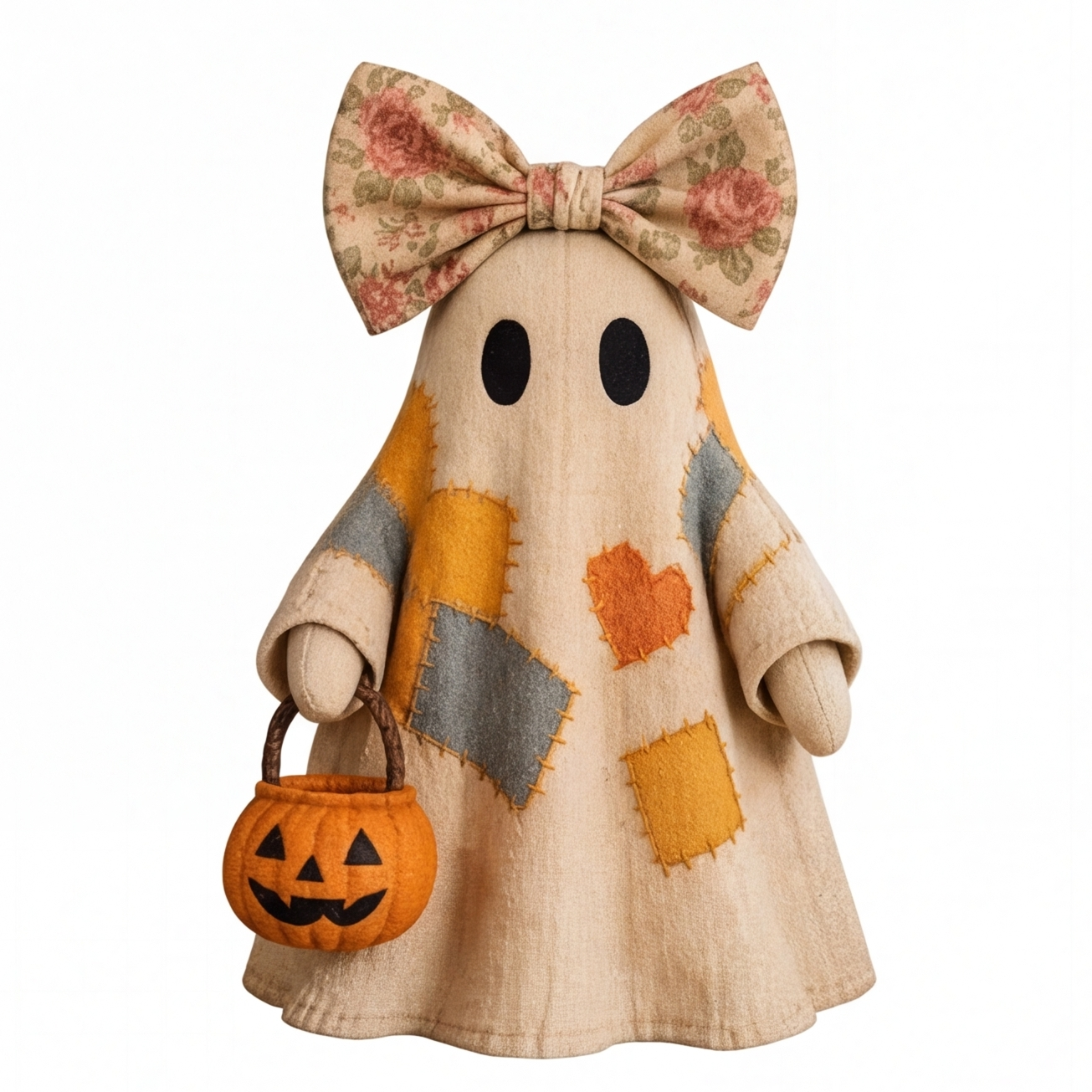 Podświetlana Figurka Ducha 20 cm z Materiałową Latarnią Dyni LED, Dekoracja Halloween