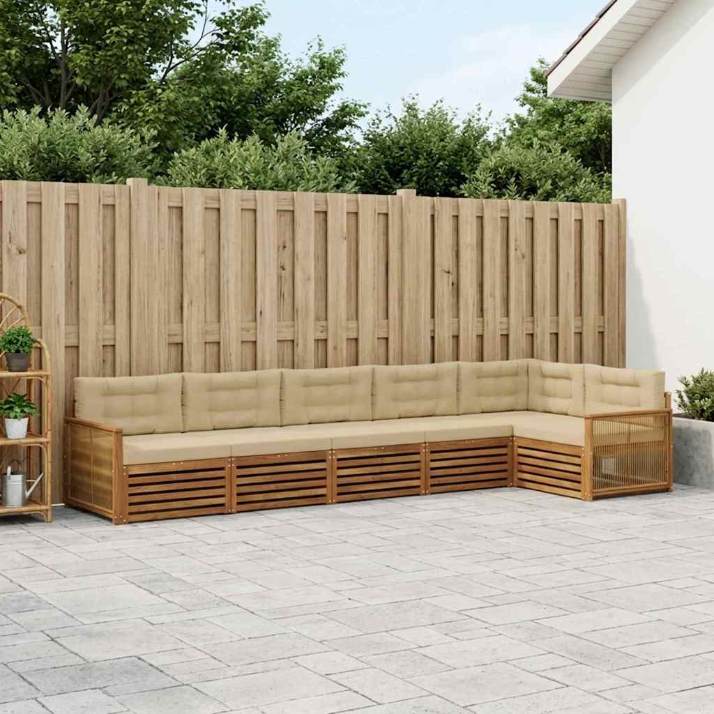 Zestaw sof na zewnątrz z poduszką 6 pcs Naturalny i Beżowy vidaXL