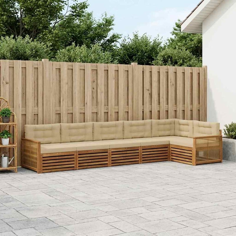 Zestaw sof na zewnątrz z poduszką 6 pcs Naturalny i Beżowy vidaXL