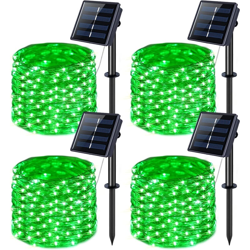 (4 sztuki) Lampki solarne, wodoodporne, 12 metrów, 100 diod LED, 8 trybów, odpowiednie do ogrodów, zielone.