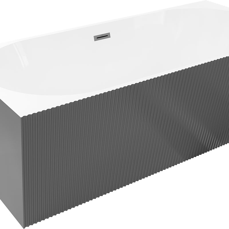 Mexen Silo wanna wolnostojąca narożna lewa ryflowana 170 x 80 cm, biała/szara, przelew gun metal - 52891708062L-95